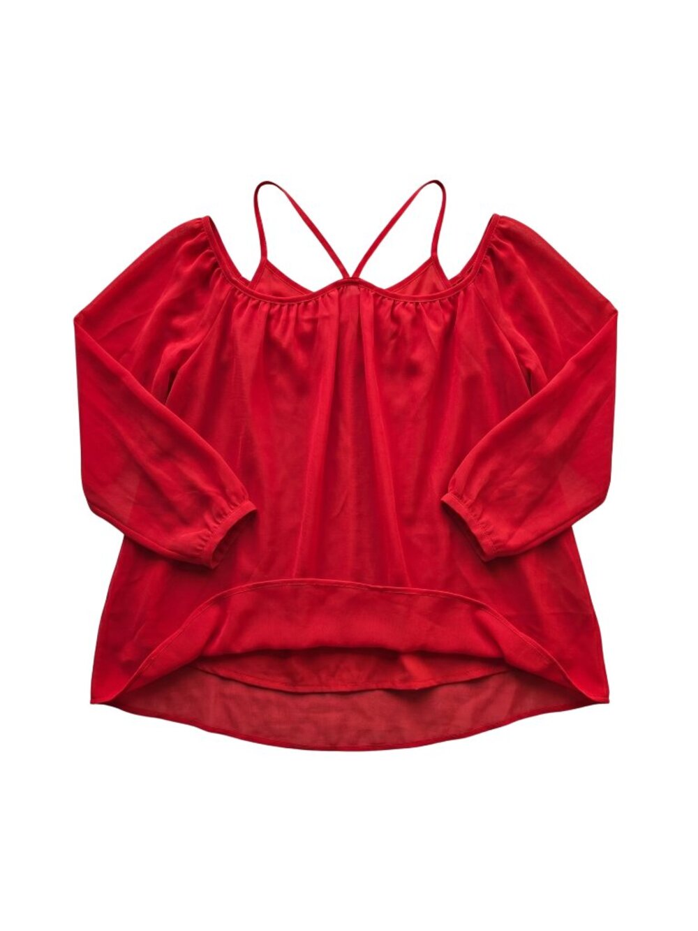 NWT | Vemvan Red Cold-Shoulder Criss-Cross Blouse | Long Balloon Sleeve | XL